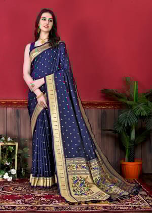 Yavira silk Women's Navy Handwoven Jacquard Saree