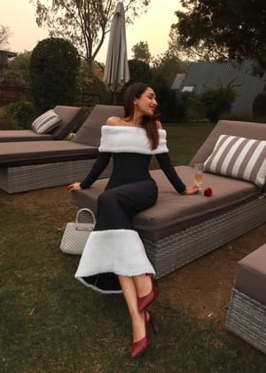 Ezra Fur Long Dress-XS