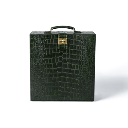 Portable Briefcase Bar Croco Leather Green-Green