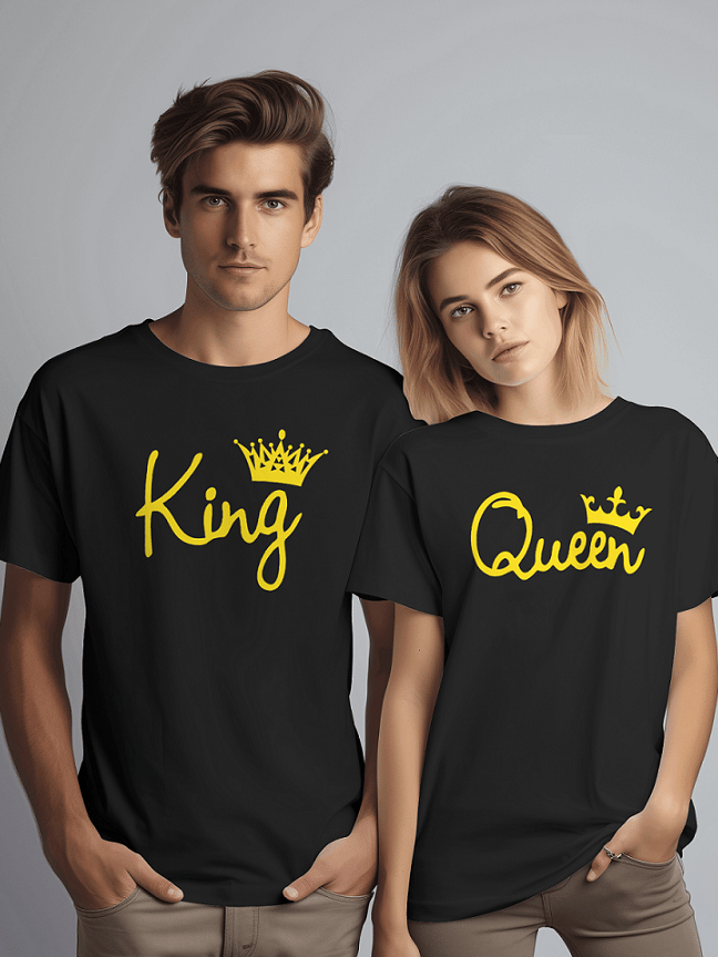 King - Queen Couple T-Shirts-XS / L / Black