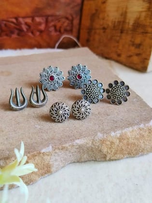 Trendy Tiny Oxidised Studs Combo Set | Sarichka