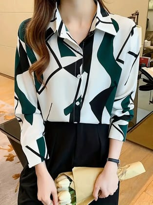 Casual Long Sleeve Color Block Shirt-S