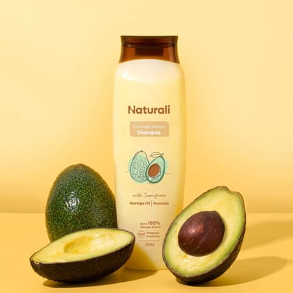 Naturali Damage Repair Shampoo for Split Ends & Breakage with Avocado and Moringa Oil-370ml