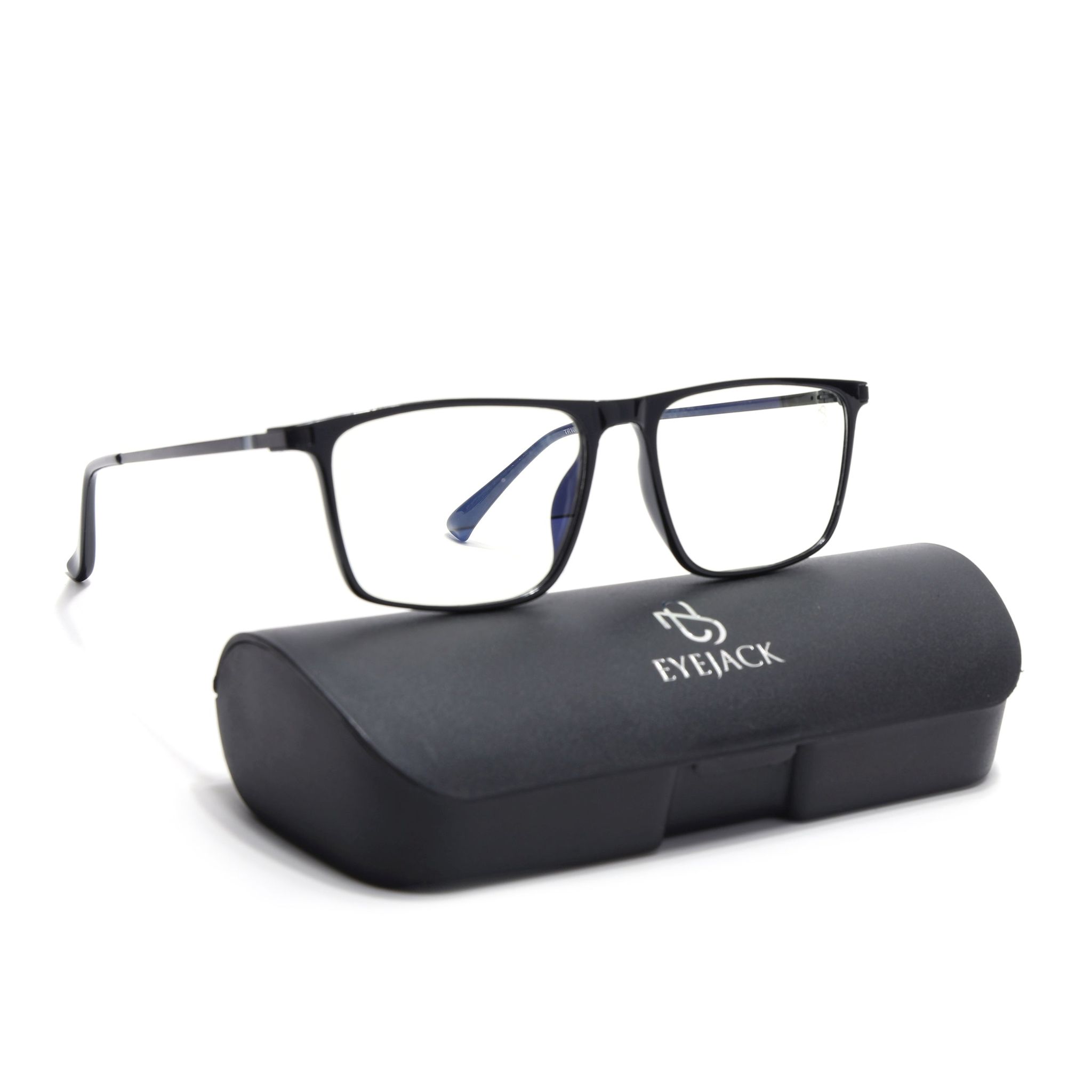 Eyejack Domino Shine Black Rectangle Eyeglasses for Men & Women (TR1006FCL1686-C1)