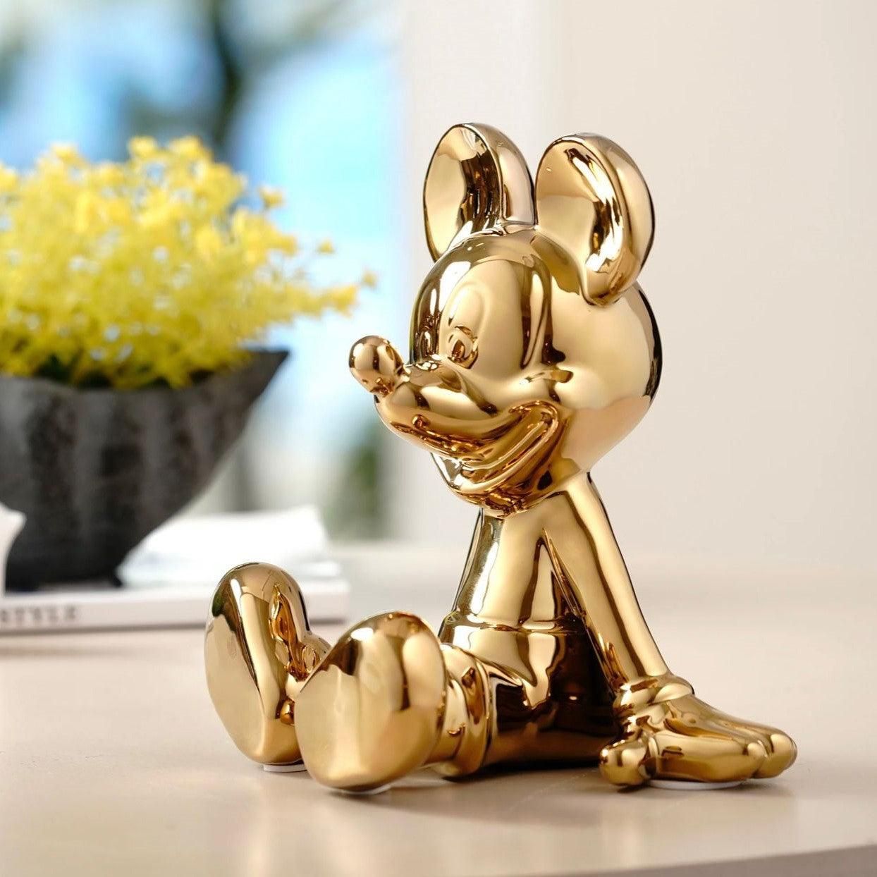 SITTING ELECTROPLATED MICKEY MOUSE-Gold / Ceramic | Glossy Matt Finish / H: 8 | L: 7 | W: 8 (Inch)