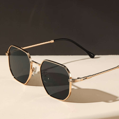 First Lens Octagon Geometric Sunglasses-Gold-Black