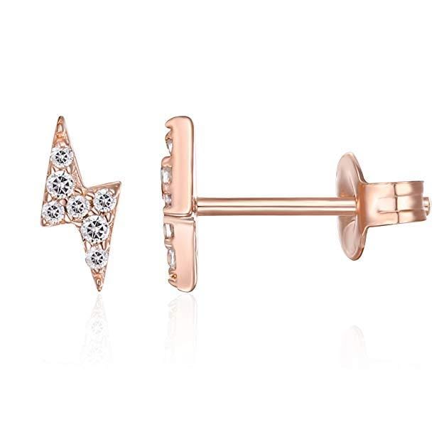 Mini Lighting Bolt Swarovski Elements Studs in 14K Rose Gold
