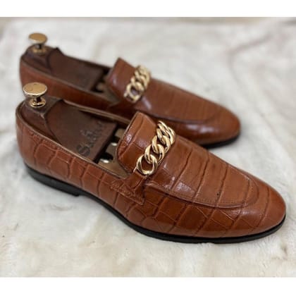 Crocodile Loafers With Chain Tan-UK5/US6/EU39