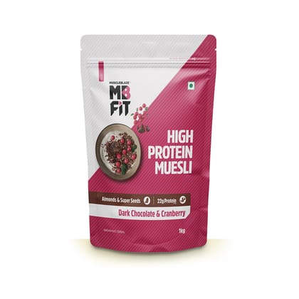 MuscleBlaze Fit High Protein Muesli (400g, Dark Chocolate & Cranberry) | 22g Protein | With Raisins, Almonds & Super Seeds,High Protein Breakfast Cereals