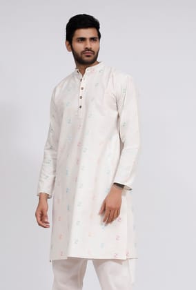 White Dobby Button Down Kurta-42