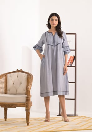 Grey Schiffli Dress-S