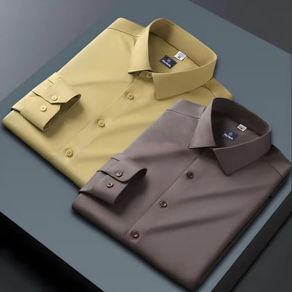 Combo of 2 Formal shirts Yellow & Brown Colour-S