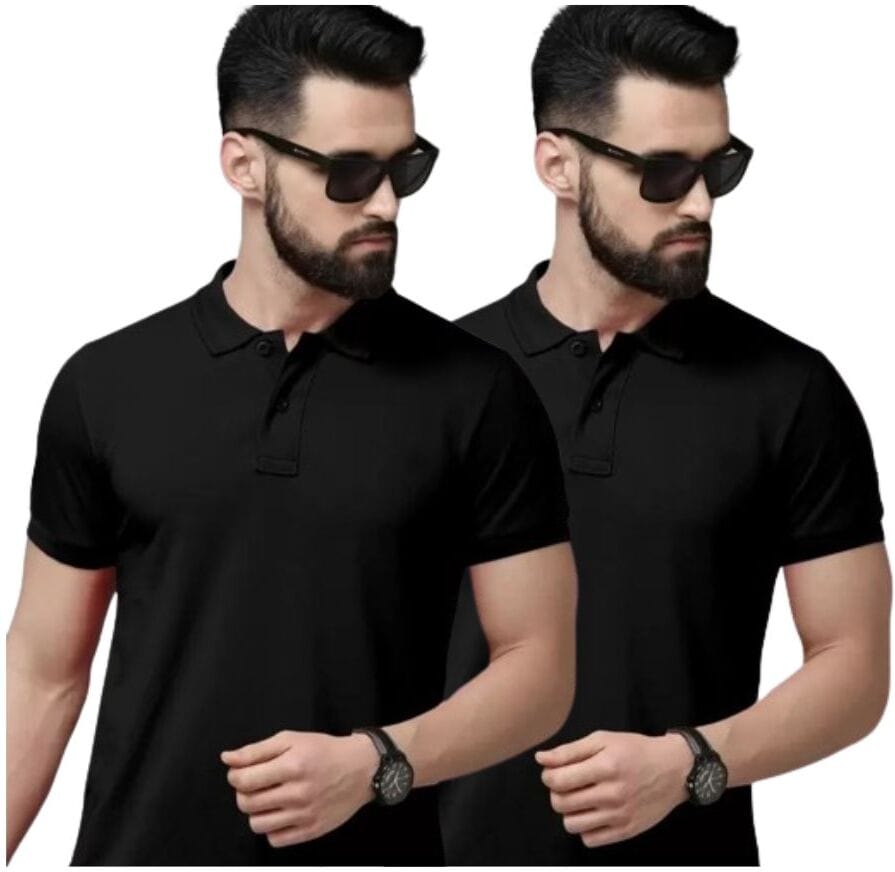 WILD MONSTER Men Solid Polo Neck Reversible Cotton Blend White T-Shirt XXL
