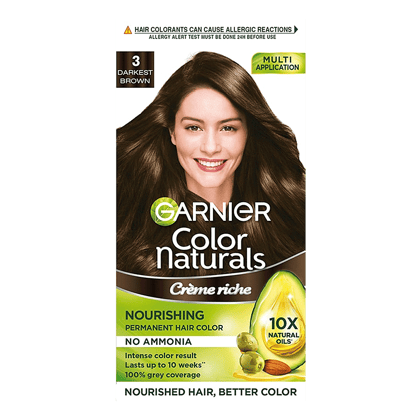 Garnier Color Naturals Crème Hair Colour, 70 Ml + 60 G Shade 3, Darkest Brown