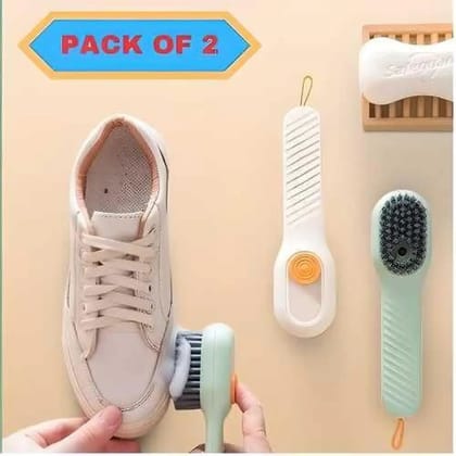 Multifunctional Soap Dispensing Cleaning Scrubbing Brush for Shoes Linen Utensils-Pack of 2