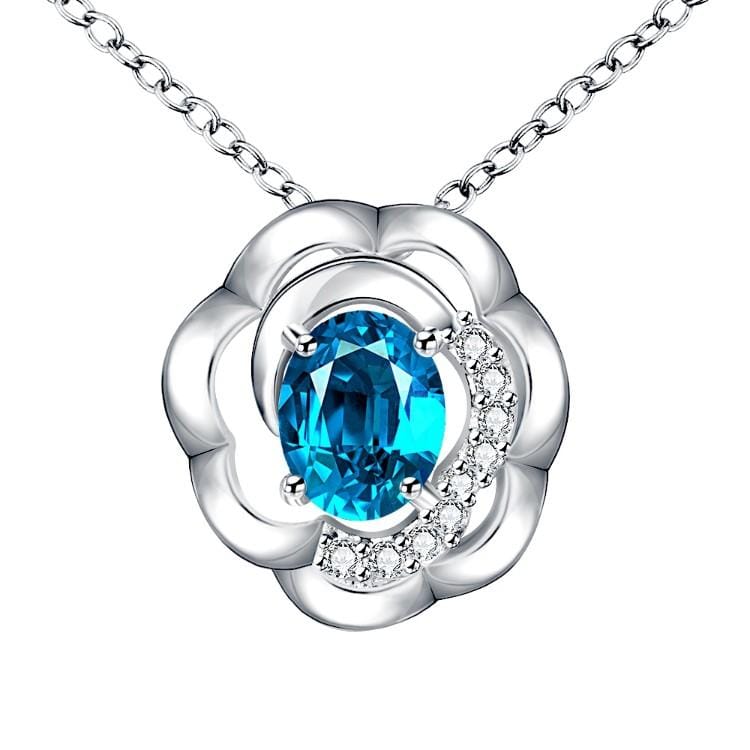 Blue Topaz Clover Shaped White Gold Necklace