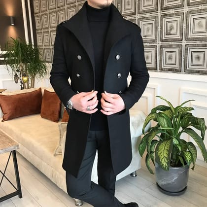 Alaska Black Double Breasted Over Coat by ITALIAN VEGA®-S-36