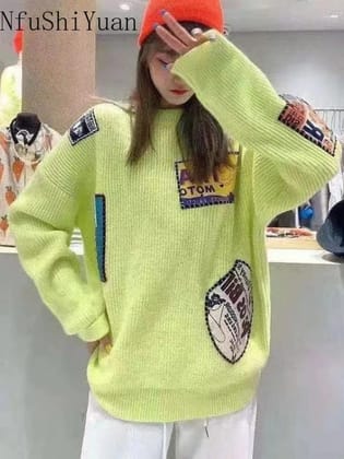 Knitwear Sweater Pullover Tops Oversize Fit-ONE SIZE / NEON GREEN