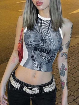 Pixel Printed Cropped Tank Top-S