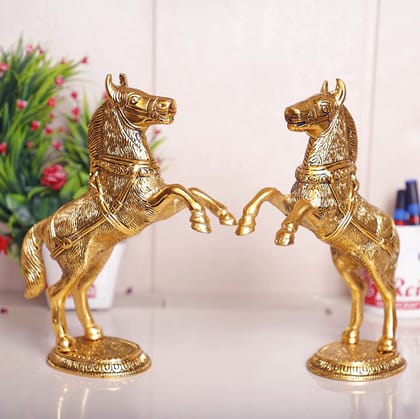 DreamKraft Metal Jumping Horse Set Statue Figurine- Large, Gold