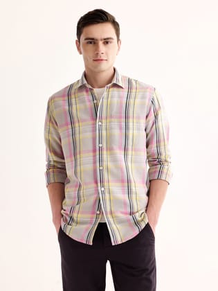 Grey Checked Linen Shirt-M/38 / Light Grey