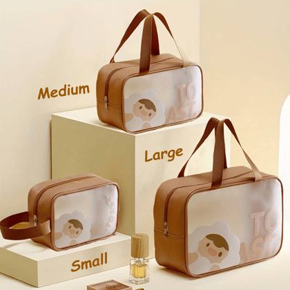 Set of 3 - Multipurpose 3-Size Washbags for Complete Organizational Solution-Brown