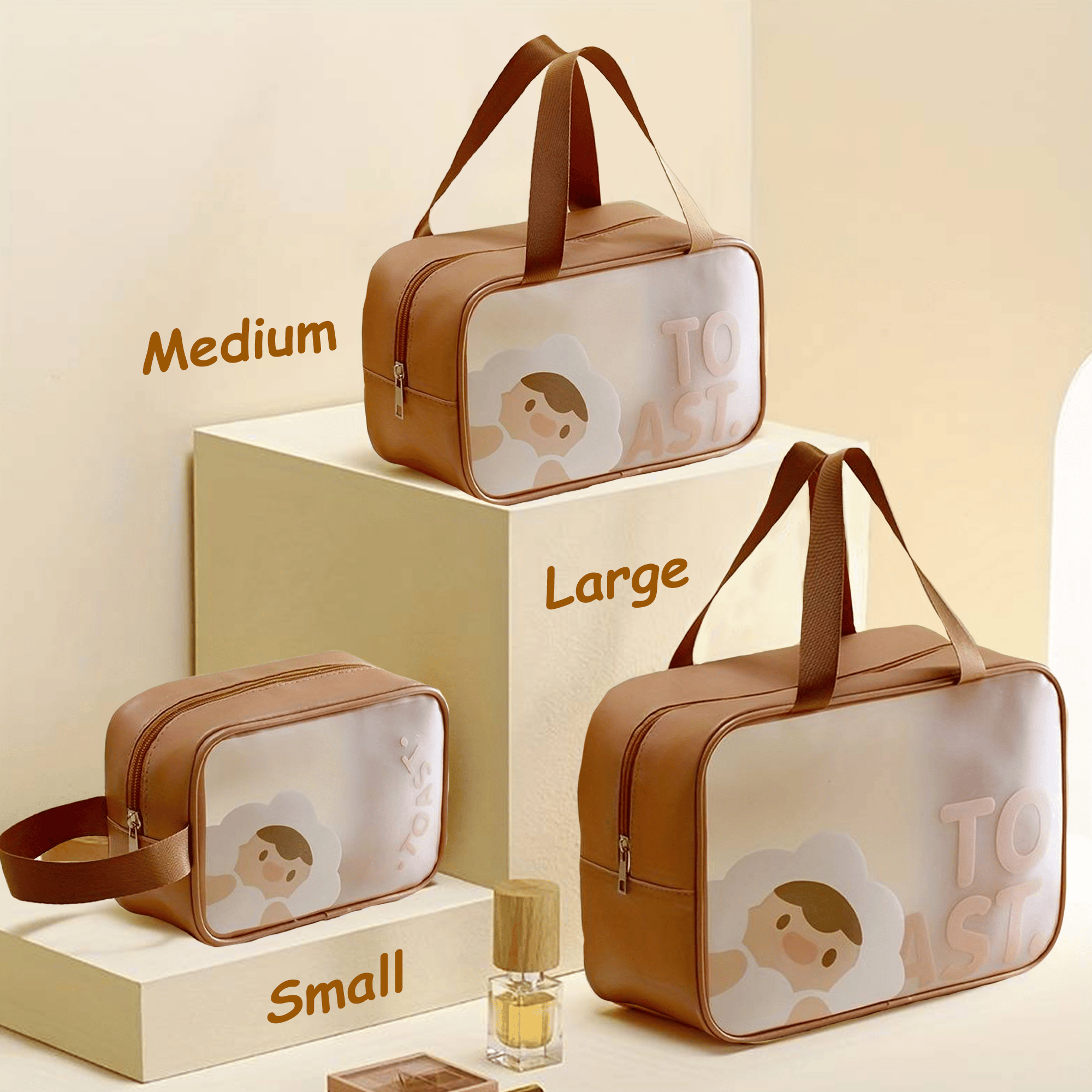 Set of 3 - Multipurpose 3-Size Washbags for Complete Organizational Solution-Brown