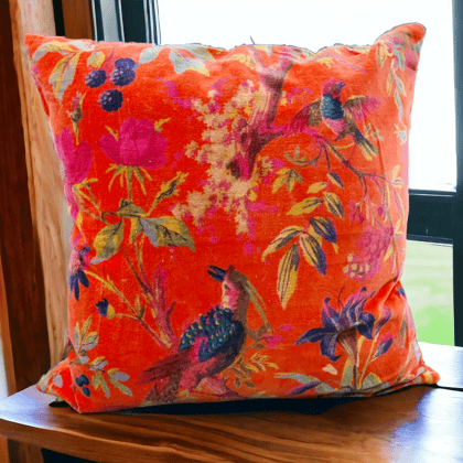 18 " Bright Orange Paradise Velvet Cushion Cover-Sale-18 x 18 inches