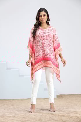 ALLURING PINK FLORAL SHORT KAFTAN-PINK / 3XL