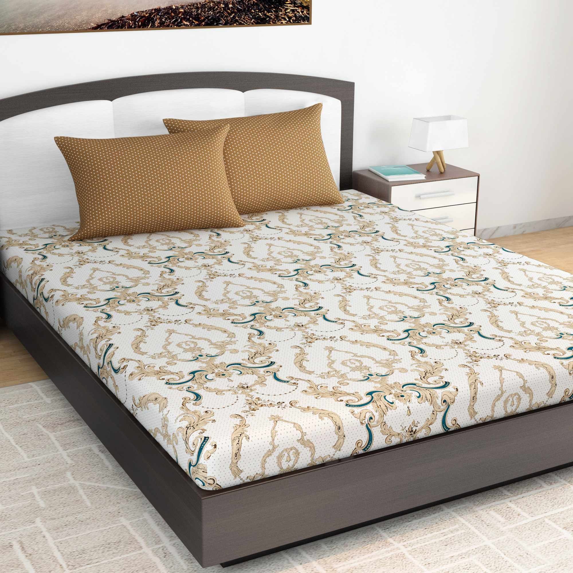 Kalamkari Retro Floral Bedsheet For King Size Bed-King / Brown / PL1427