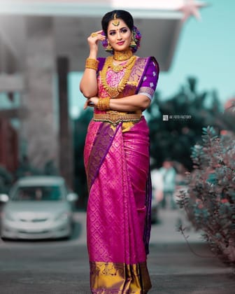 Pink & Purple Kanjivaram Pure Silk Blend Saree
