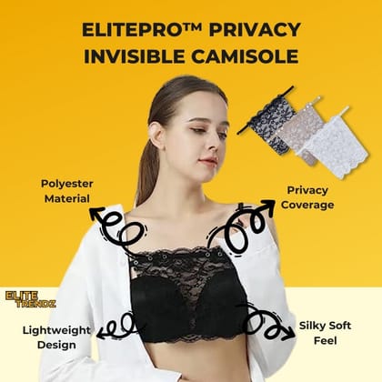 ELITEPRO™ MISS LACY PRIVACY INVISIBLE NET TRIM CAMISOLE-Black White & Beige / Pack Of 3