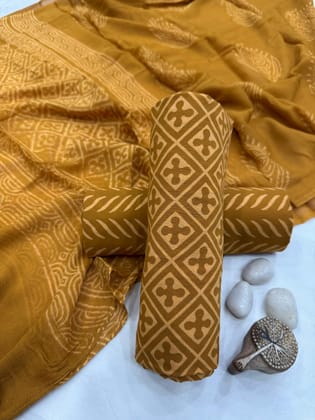 Hand Block Printed Chiffon Suit