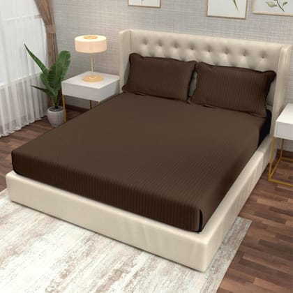 Coffee Italian Stripes Flat King Size Bedsheet-King / Coffee / HT216KS