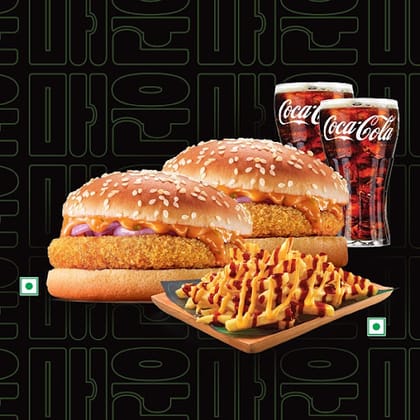 2Crispy Veg Burger+Korean Spicy Fries+2Coke.