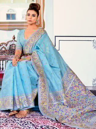 Light Blue Pure Kashmiri Modal Saree
