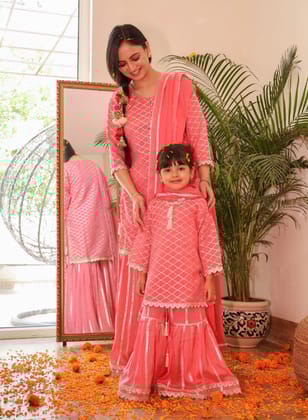Kids Peach Gota Patti Georgette Sharara Set-6-12 M / Peach