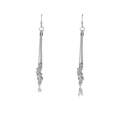 Silver Plated Metal Three Line Beads Female Earrings Trendy Wedding Jewellery Metal Drops & Danglers-Silver