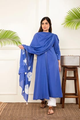 Blue Angarkha Kurta Set of 3-XL