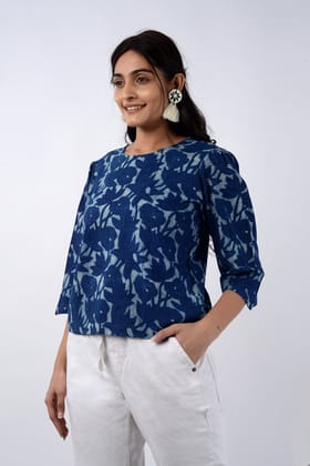 Moralfibre Natural Indigo Lotus Pond Short Top-L