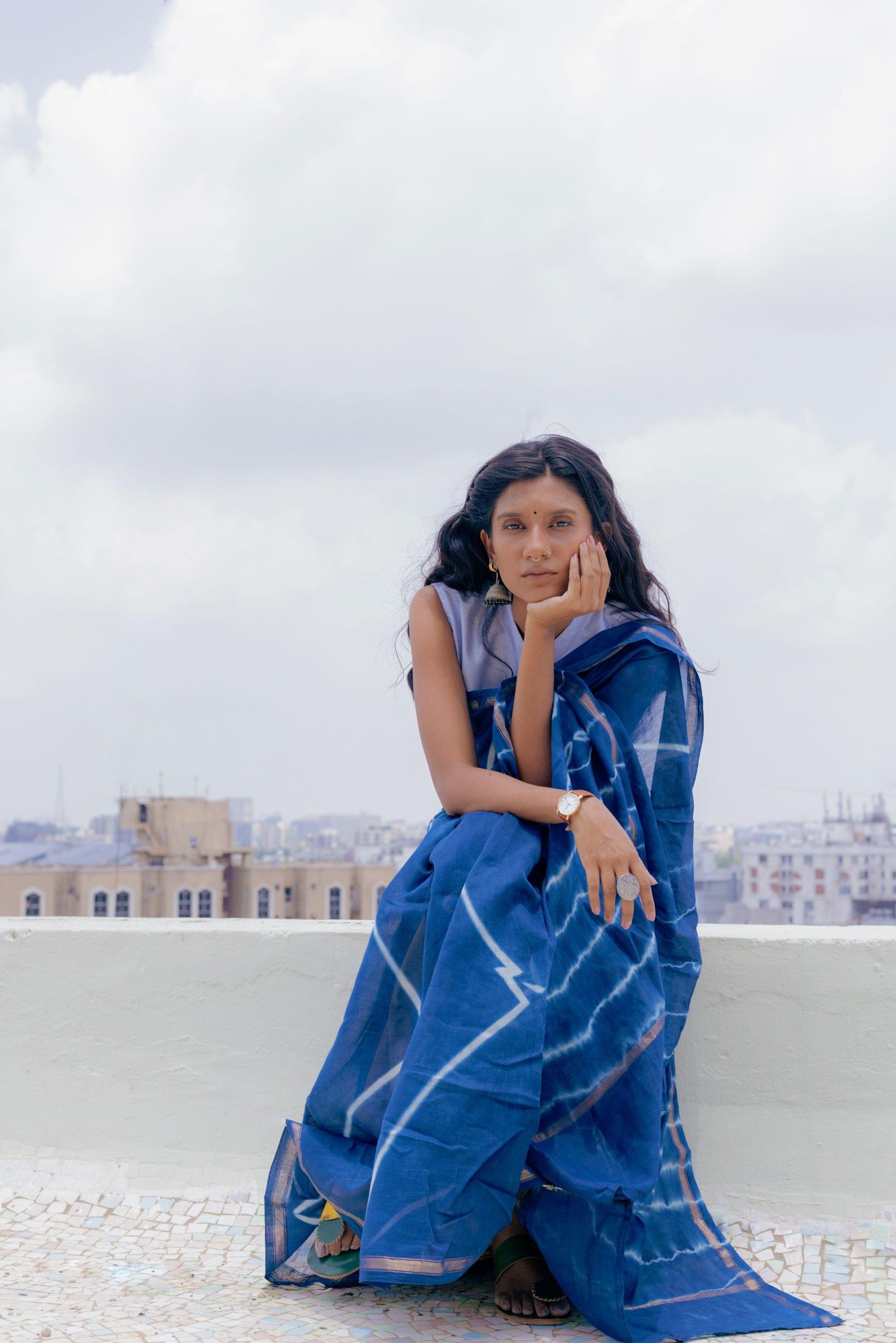 Natural dyed Dabu sarees - Malhar - Striped tie and dye  Dau saree