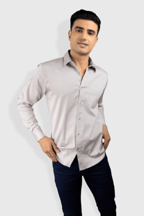 Gray Plain premium Cotton satin shirt with pocket for men-S / Grey