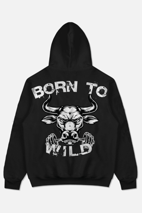 Born To Wild Bull Oversized Hoodie (BLACK)-S
