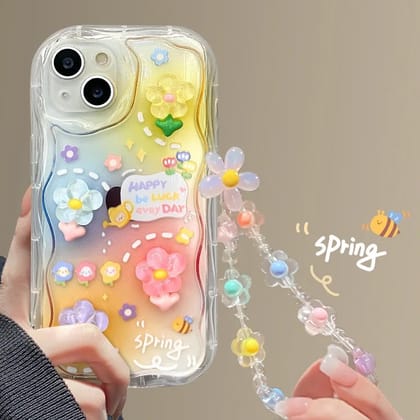 3D Colorful Shaded Floral Flowers Characters With Lanyard Bracelet iPhone Case-iPhone 14