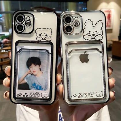 Cartoon Bear Cute Card Electroplated Soft Case-iPhone 14 Pro / Black