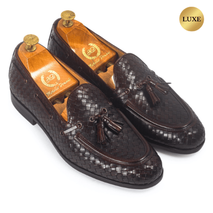 Woven Leather Tassel Slipons (Brown)-EU 41 / UK 7 / Brown