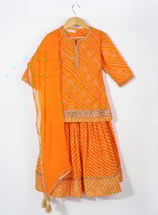 Kids Orange Bandhini Sharara Set-3-4 Y