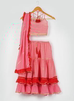 Kids Pink Handblock Lehenga-1-2 Y