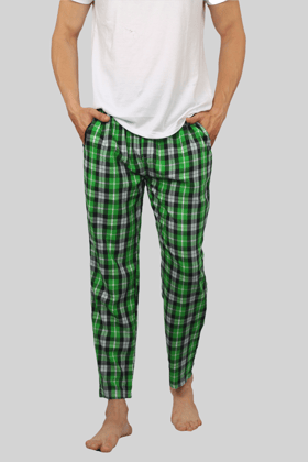 Parrot Green soft and super comfortable checkered pajamas for men-M / Parrot green