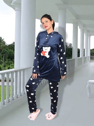 Imported Winter Nightsuite Heavy Stuff Dress for Girls(Navy)-L